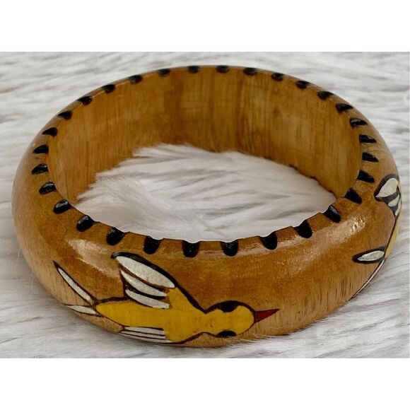 Vintage 5 PC Set Wooden Hand Painted Boho Bangles From India - Picture 4 of 13